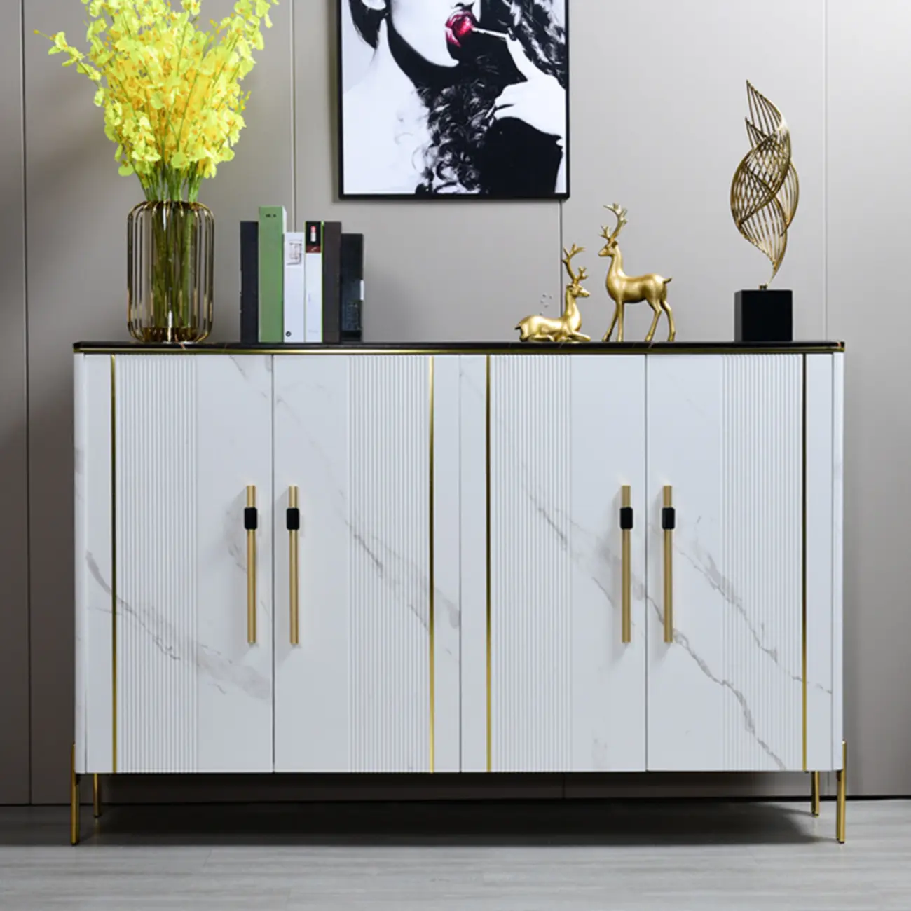 Glam Dark Gray Wooden Cabinet with Free Standing Design