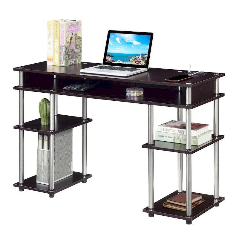 Convenience Concepts Designs2Go No Tools Student Desk with Charging Station and Shelves