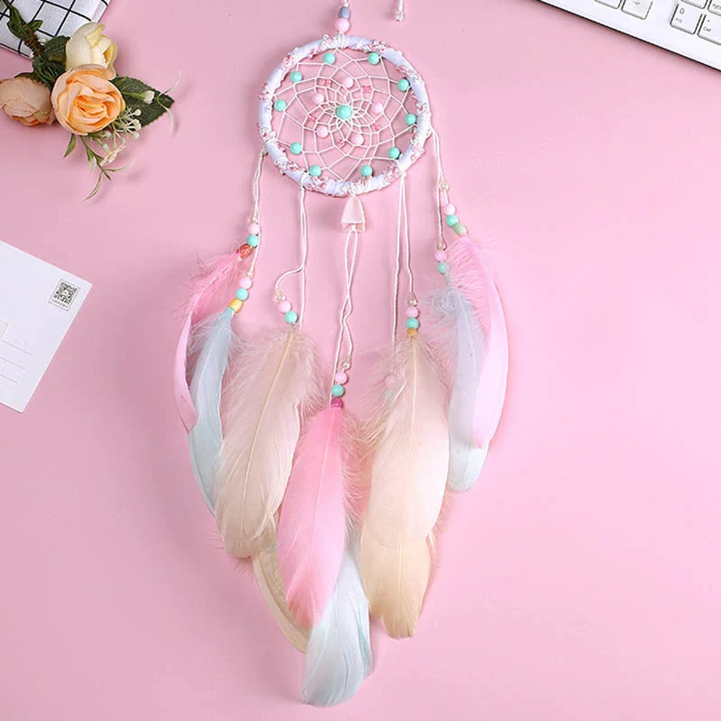 HULIANFU Original silver gray dream catcher 2 ring Indian feather hanging art gifts to bestie friends creative valentine's day gifts - Deanwangkt