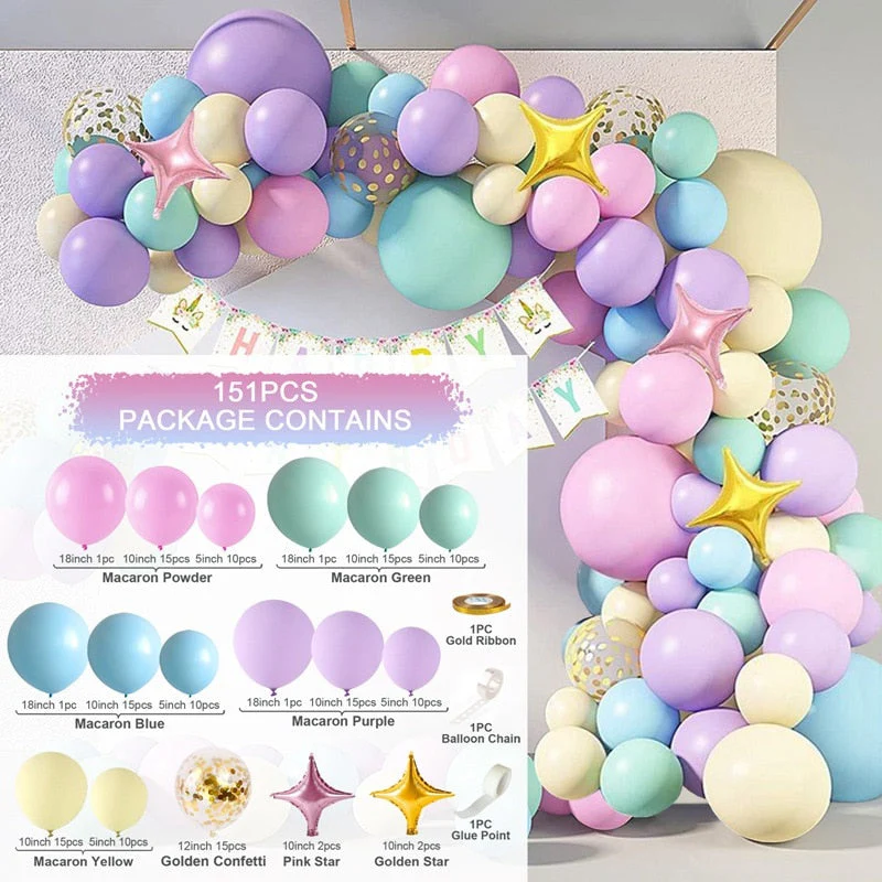 HULIANFU QIFU Macaron Balloons Garland Latex Ballons Arch Happy Birthday Party Decor Kids Adult Wedding Baloon Chain Baby Shower Balon - Deanwangkt