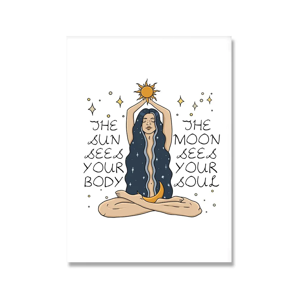HULIANFU Nordic Style Feminine Posters and Prints Female Celestial Wall Art Sun Moon Body Soul Wall Pictures for Living Room Home Decor - Deanwangkt