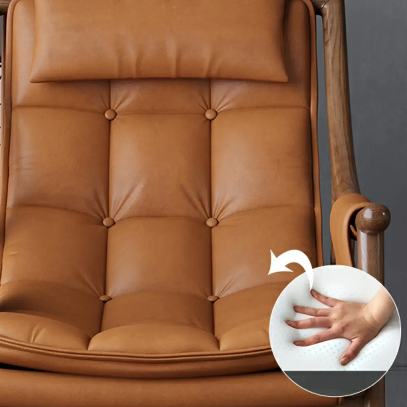 Modern Wood Nappa Upholstered Rocking Chair with Footstool