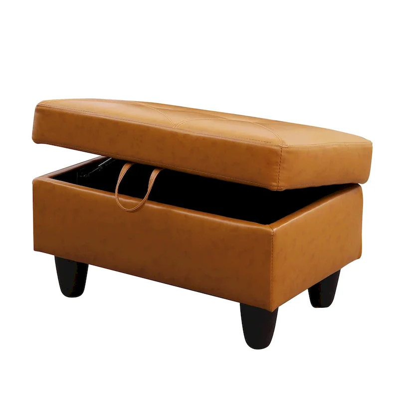 Leather Square Storage Ottoman for Living Room