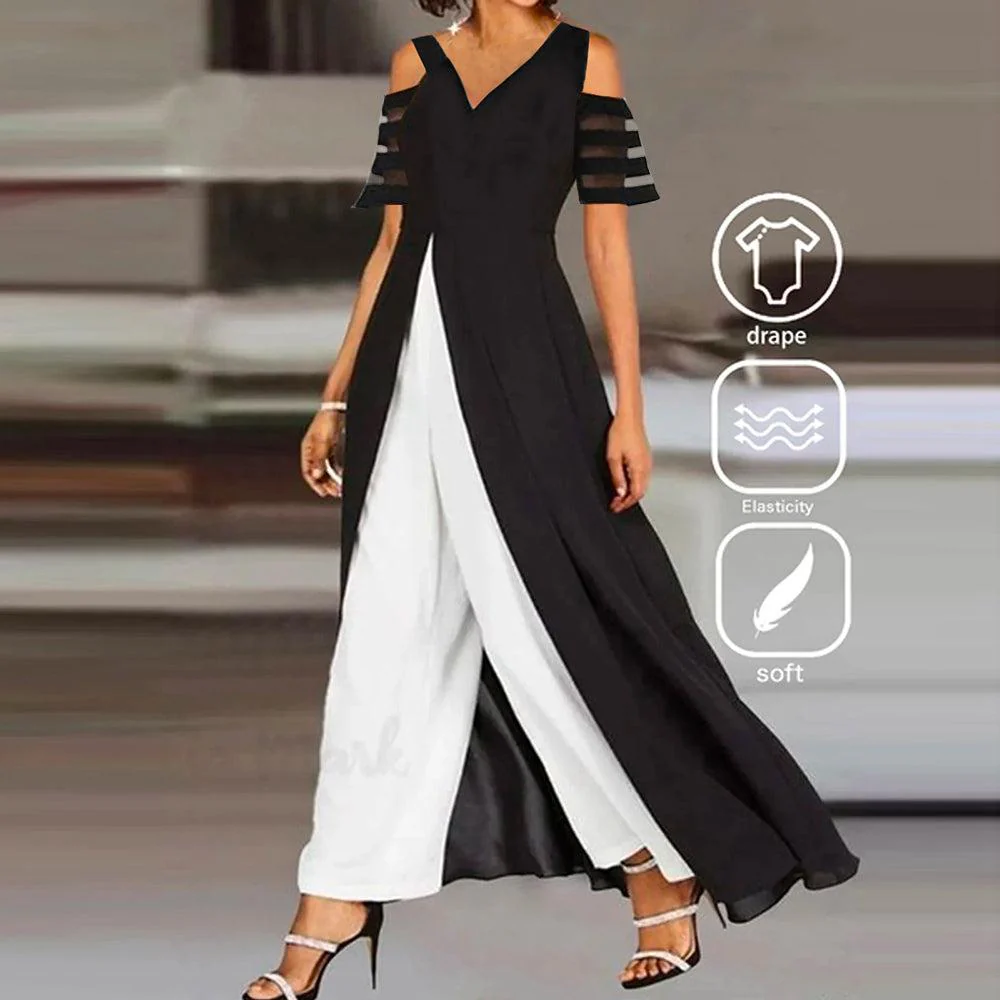 Black and White Short Sleeve Two Piece Set