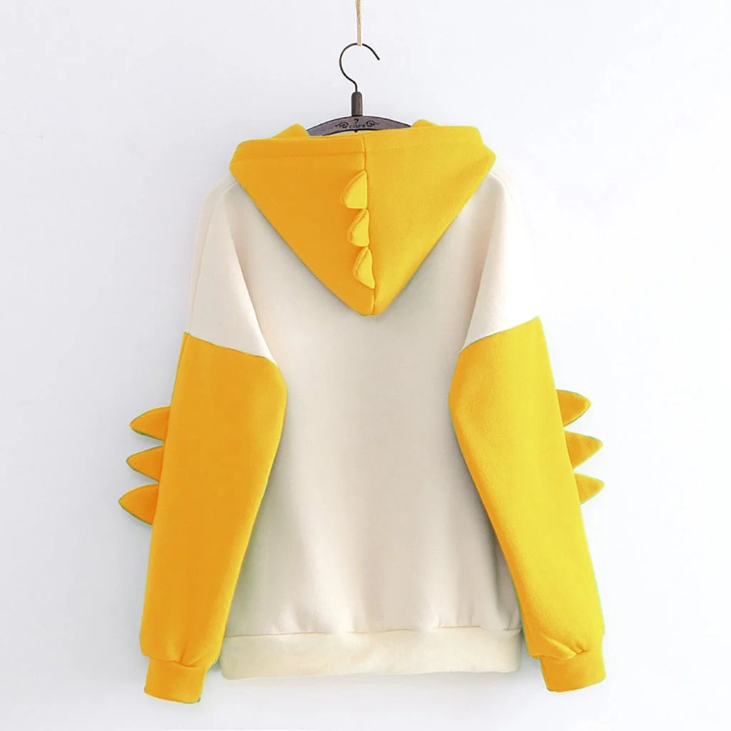 Winter dino hoodie Tops Dinosaur Oversized Cartoon Hoodie Women Fashion Sweatshirt Casual Print Korean Style Thicken Sweatshirt - Deanwangkt