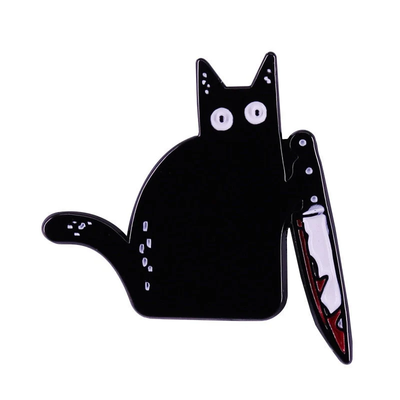 HULIANFU Slayer cat knife kitty Bloody Black Knifecat Enamel Pin spooky dark art brooches for clothes decor - Deanwangkt