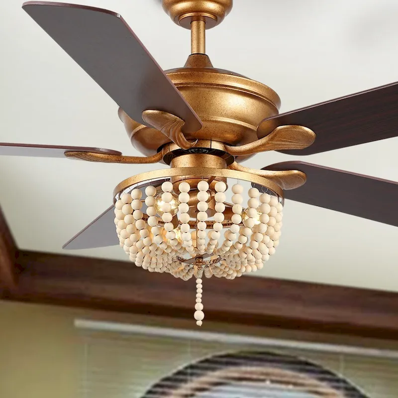 Quinn 52  3-Light Rustic Farmhouse Iron/Wood Bead Mobile-App/Remote-Controlled LED Ceiling Fan, by JONATHAN Y