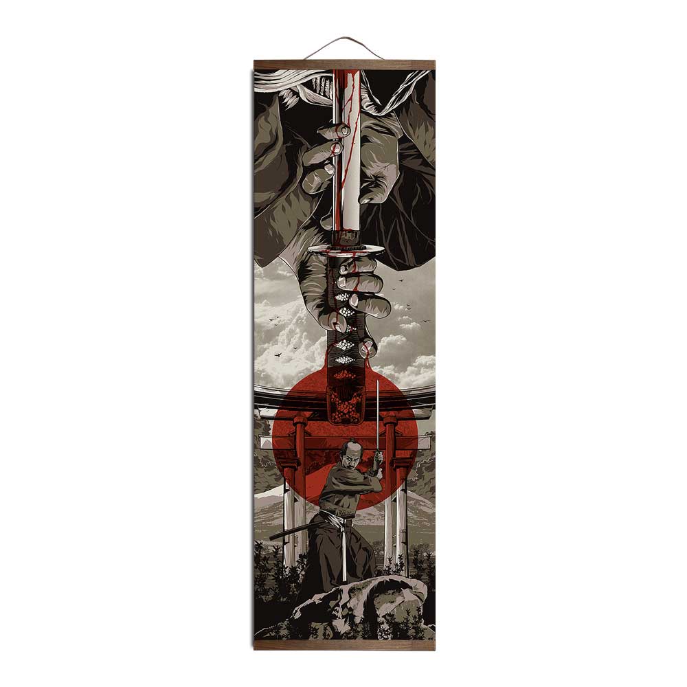 HULIANFU Japanese Samurai Ukiyoe Tiger Canvas Poster Pictures for Living Room Home Decor Painting Wall Art with Solid Wood Hanging Scroll - Deanwangkt