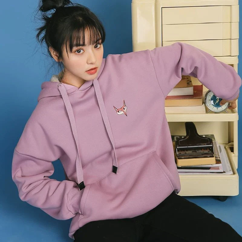 hulianfu Jacket women solid color hoodies autumn winter imitation lamb wool korean loose plus velvet thick zipper sweatshirt tops - Deanwangkt
