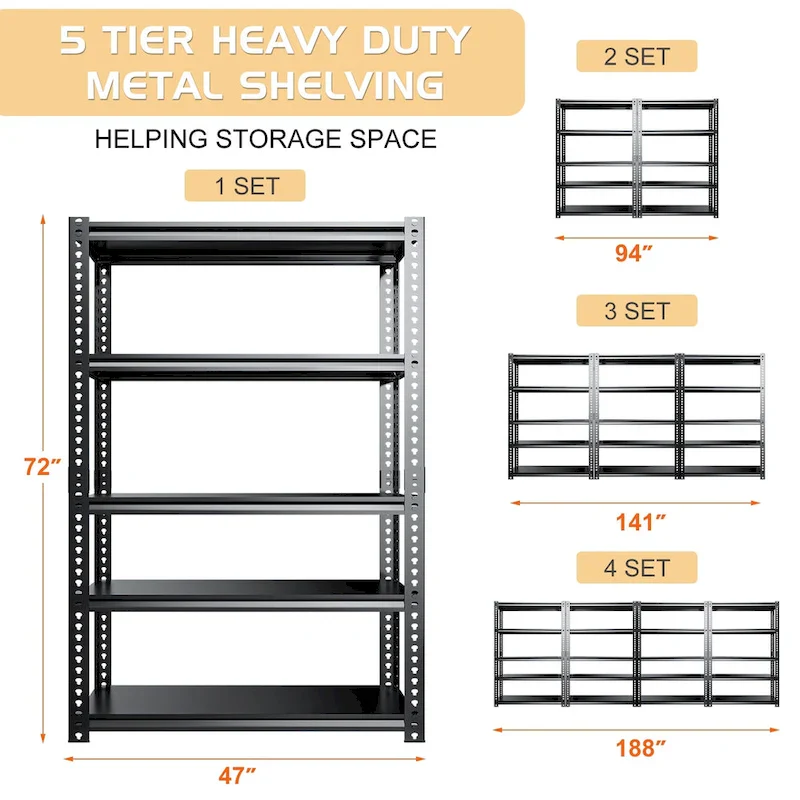 DoCred Heavy Duty Storage Rack, Garage Metal Shelving Unit, 4Pack