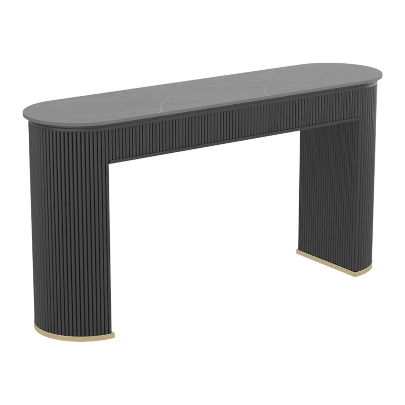 Modern White Stone Oblong Ribbed Iron Dual-Base Bar Tables