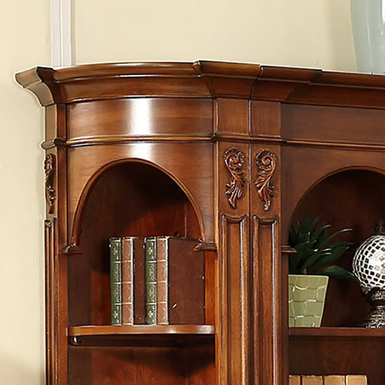Traditional Solid Wood Brown Display Bookcase