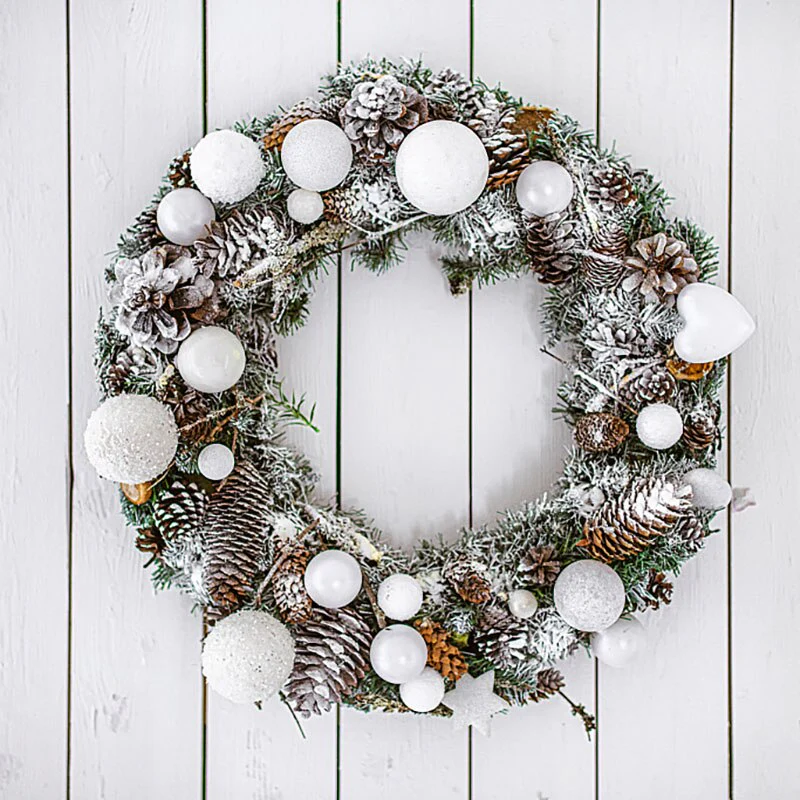 HULIANFU White Garland Wicker Round Design Christmas Tree Rattan Wreath Ornament Vine Ring Decoration Home Party Hanging Flower Craft - Deanwangkt