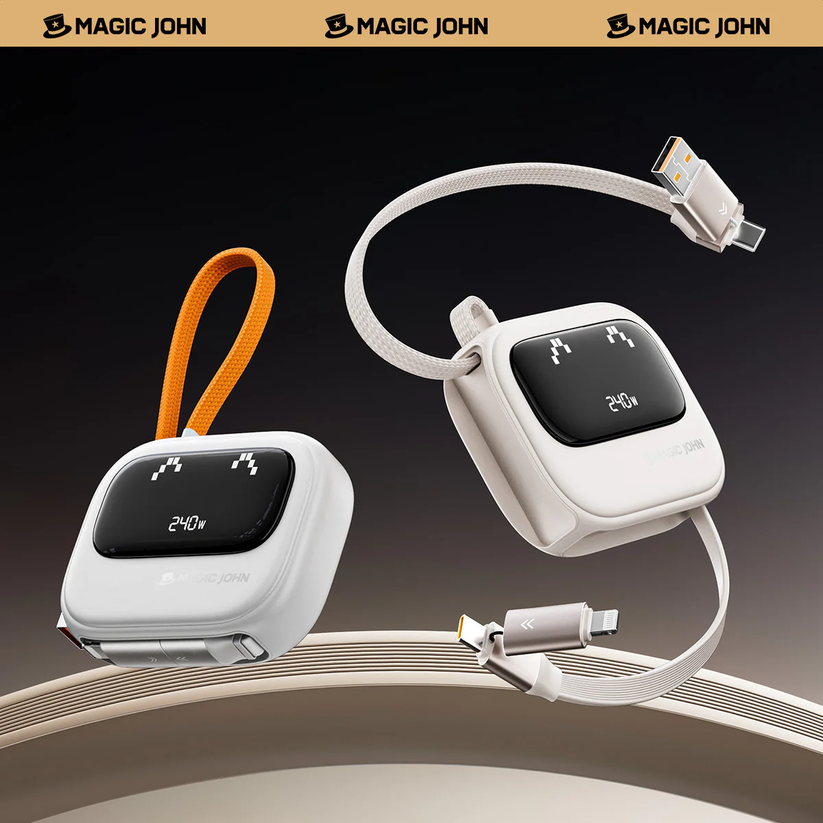 MAGIC JOHN 4-in-1 Retractable 240W Fast Charging Cable