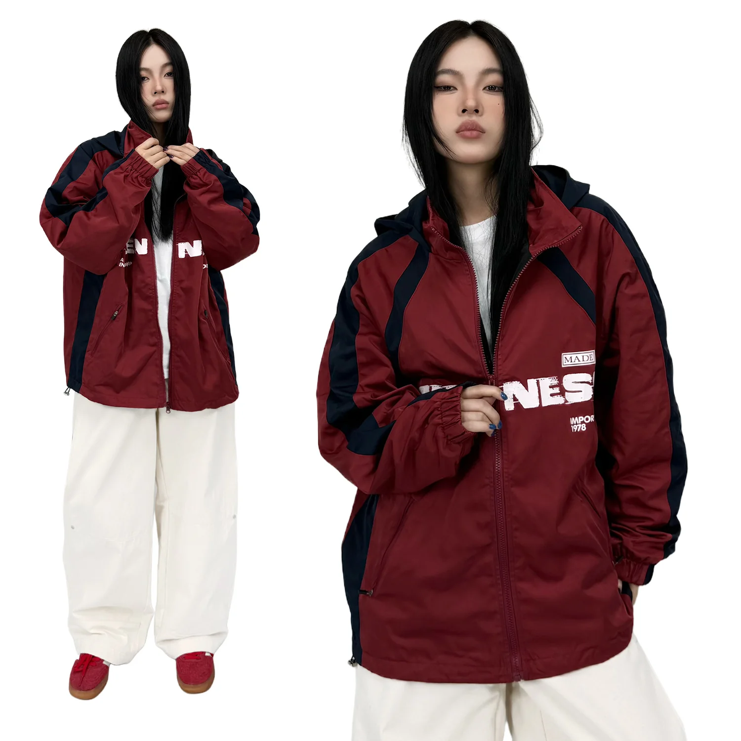 SR10 n retro popular autumn and winter trend men's and women's trench coat design locomotive windproof loose hooded jacket - Deanwangkt