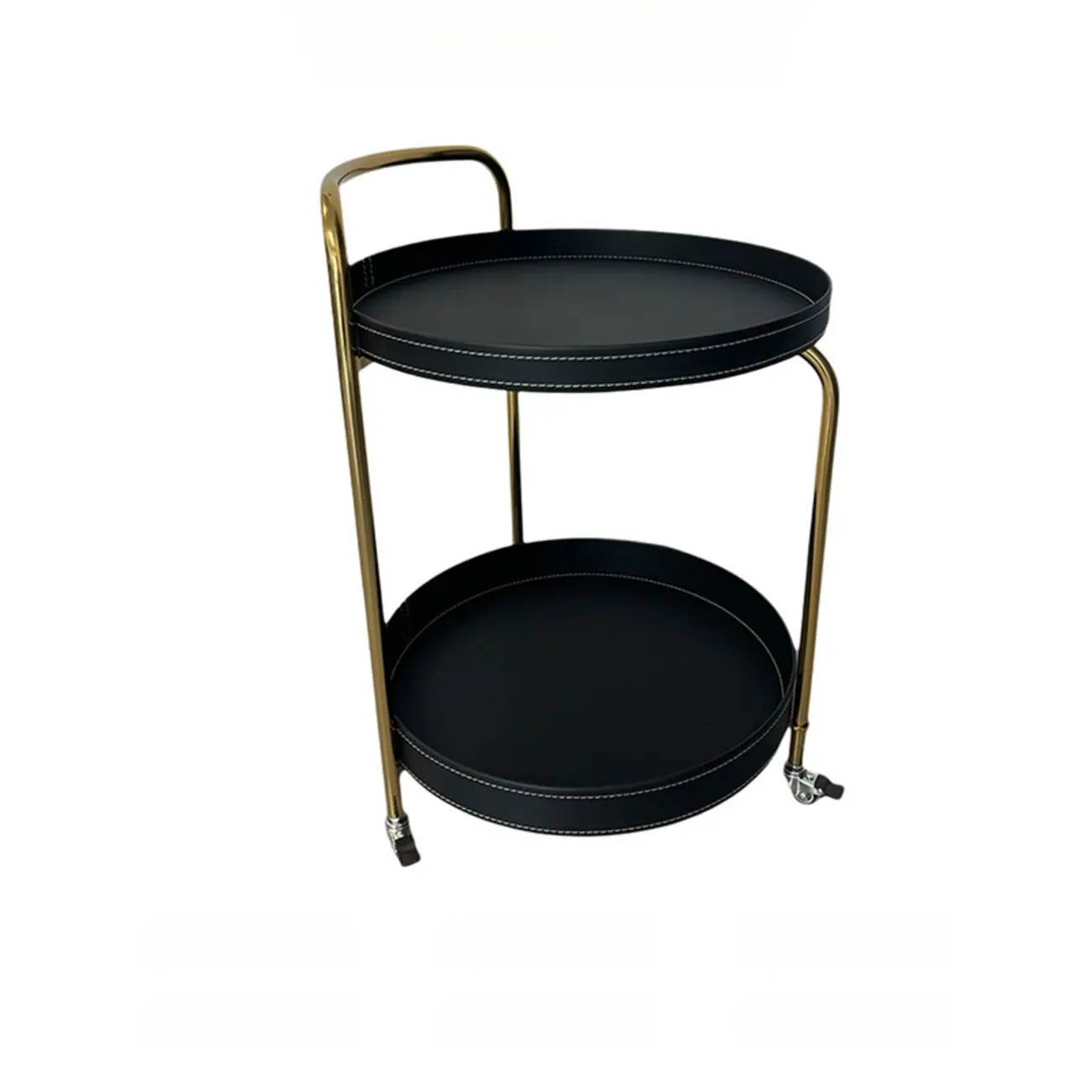 Mobile 2 Layers Brown Leather Metal Round Side Table
