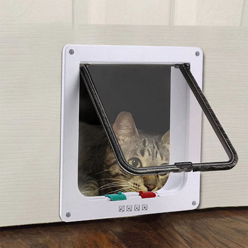 HULIANFU Pet Cat Flap Door with 4 Way Lock Security Flap Door Waterproof Screen Window for Puppy Cats Anti Escape Safety Gate Supplies - Deanwangkt