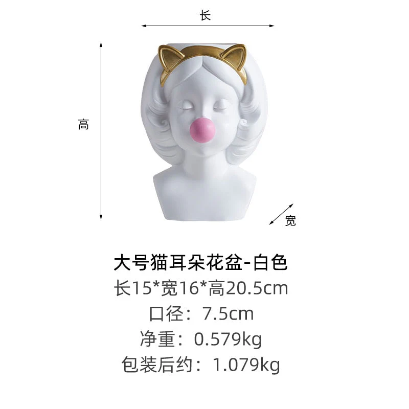 HULIANFU Resin Vase Nordic Modern Home Decoration Cute Girl Blowing Bubbles Decorative Head Carving Flower Vases Pen Holder Vase Flowers - Deanwangkt