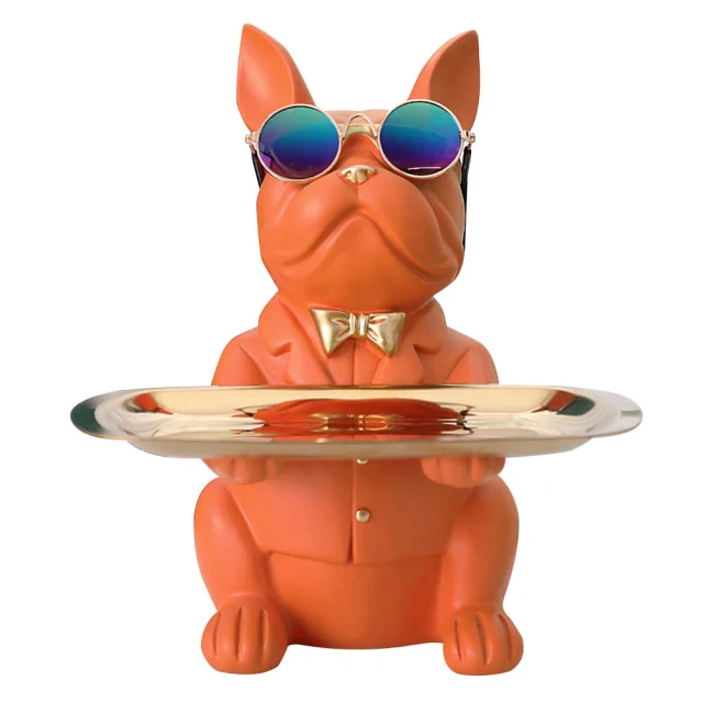 HULIANFU Nordic French Bulldog Sculpture Dog Statue Statue Jewelry Storage Table Decoration Gift Belt Plate Glasses Tray Home Art Statue - Deanwangkt