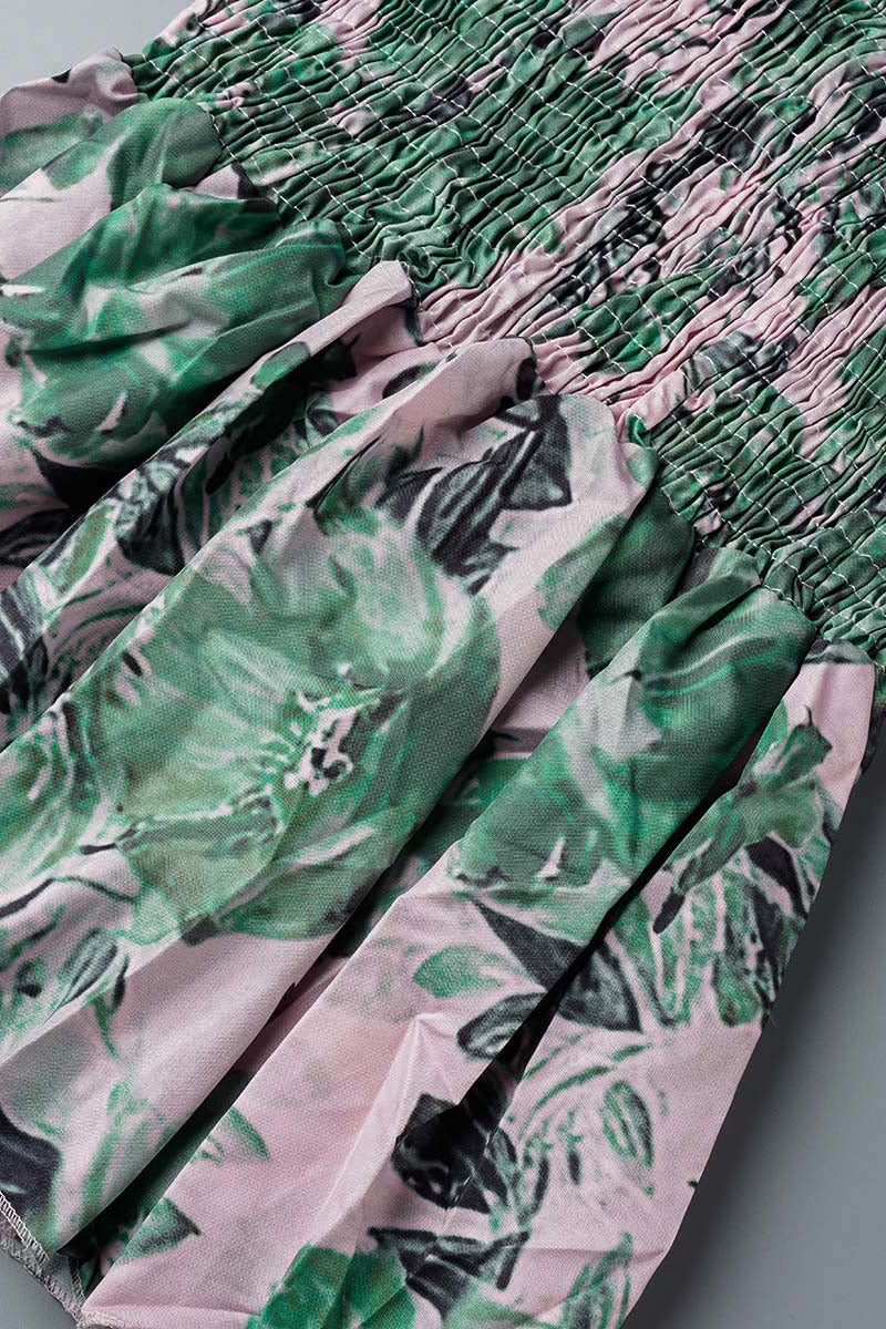 hulianfu Sweet Elegant Print Patchwork V Neck Waist Skirt Dresses(4 Colors) - Deanwangkt