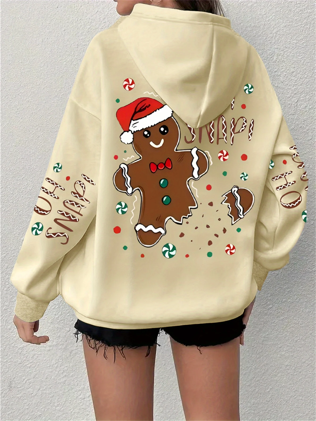 Cozy Women's Plus Size Christmas Print Drawstring Hoodie, Casual Long Sleeve Hoodie for Fall & Winter with Relaxed Fit - Deanwangkt