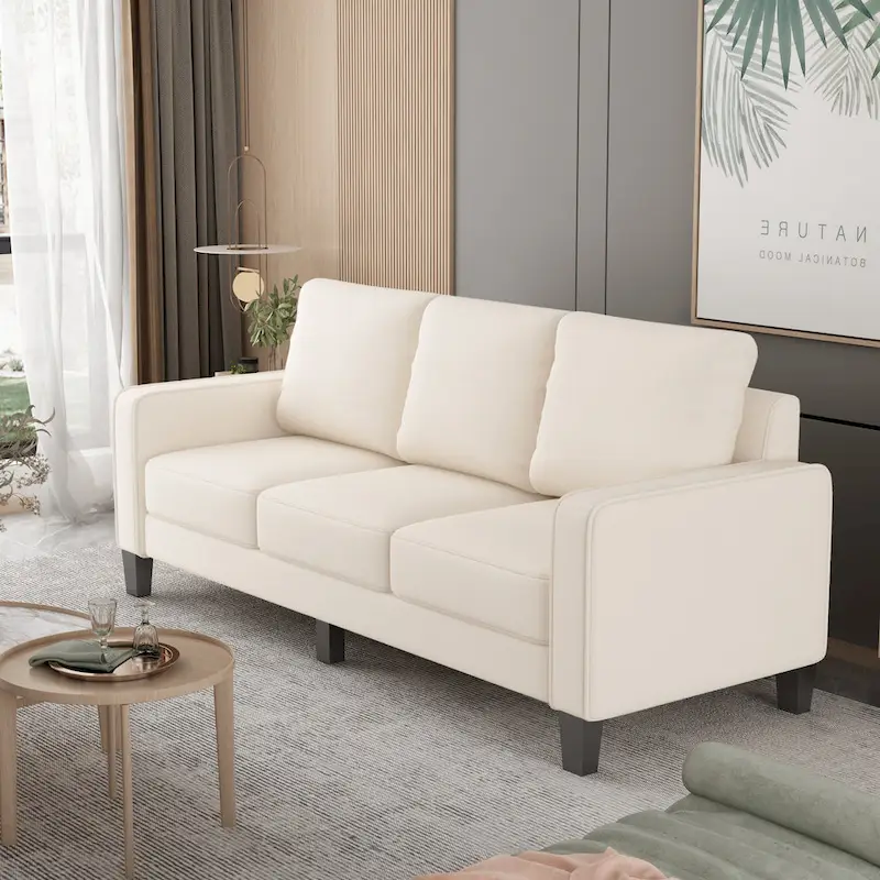 Beige Fabric Sofa with Square Arm and Tufted Back