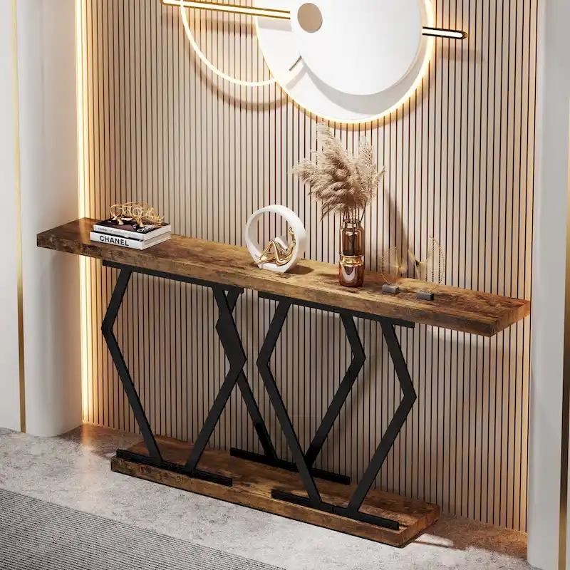 70.9 Inch Extra Long Modern Sofa Console Table with Faux Marble Tabletop Base Gold Frame for Living Room Entryway Hallway