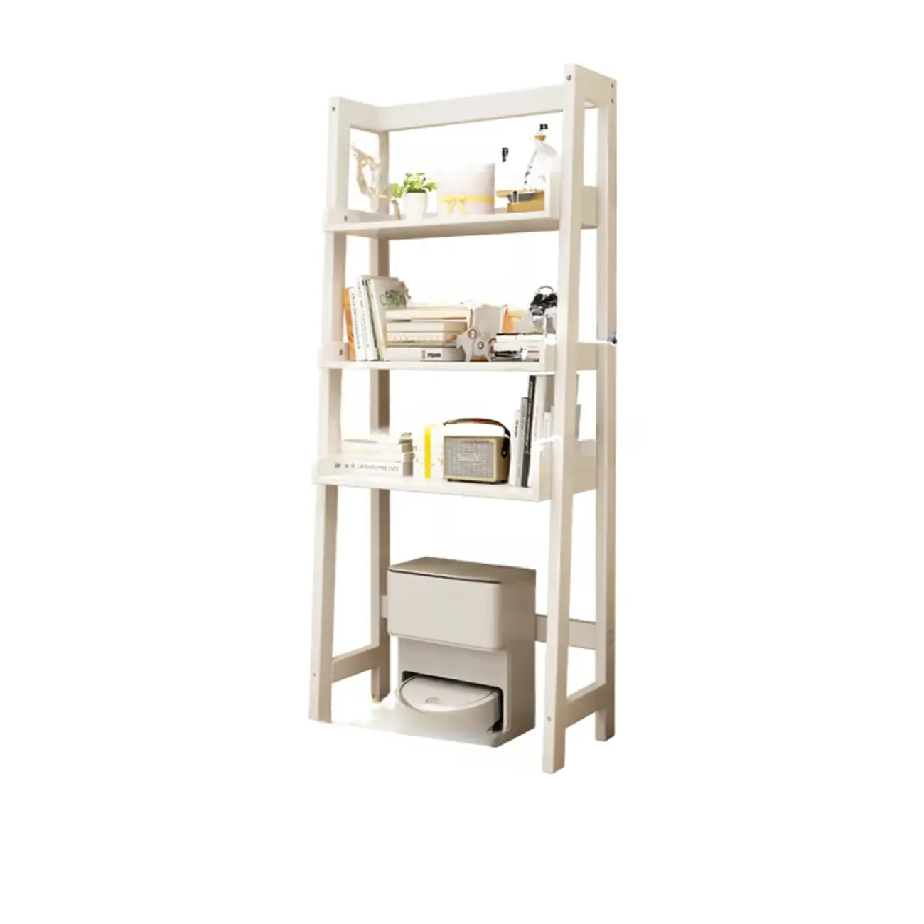 Narrow Modern Rubberwood Ladder Bookcase Open Back