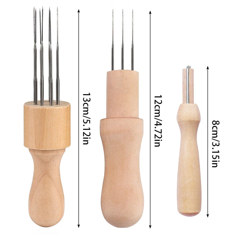HULIANFU RORGETO Wool Felting Needles Awl Craft DIY Tools Solid Wooden Handle Holder Single and Multi Fine Needle for Creative Felting - Deanwangkt