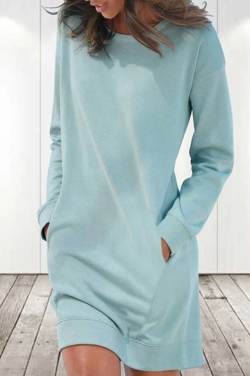 hulianfu Casual Solid Solid Color O Neck Long Sleeve Dresses(6 Colors) - Deanwangkt
