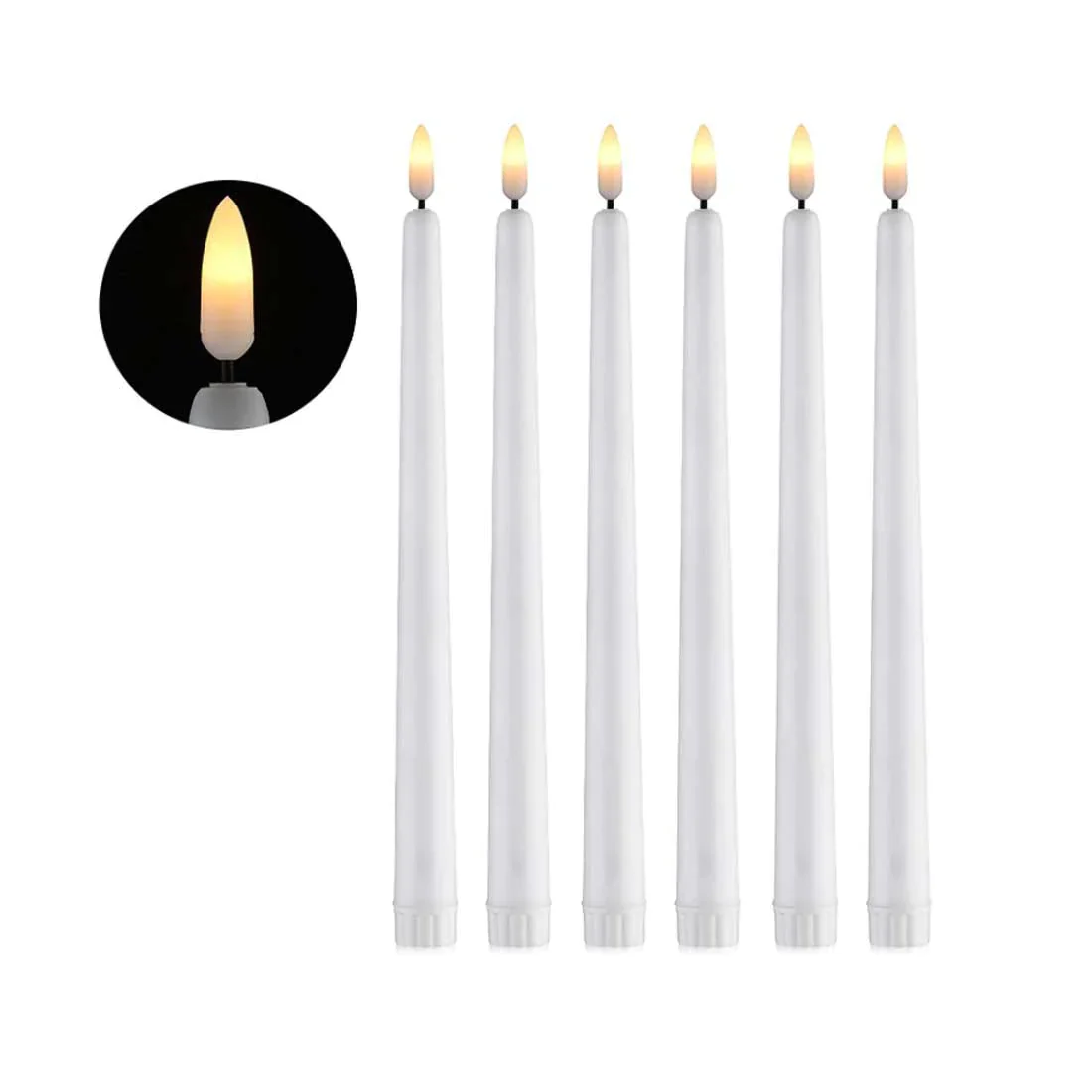 HULIANFU Pack of 6 Black/White LED Birthday Candles,Yellow/Warm White Plastic Flameless Flickering Battery Operated LED Halloween Candles - Deanwangkt