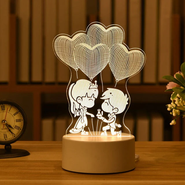 HULIANFU Romantic Love 3D Lamp Heart-shaped Balloon Acrylic LED Night Light Decorative Table Lamp Valentine Day Sweetheart Wife Gift - Deanwangkt
