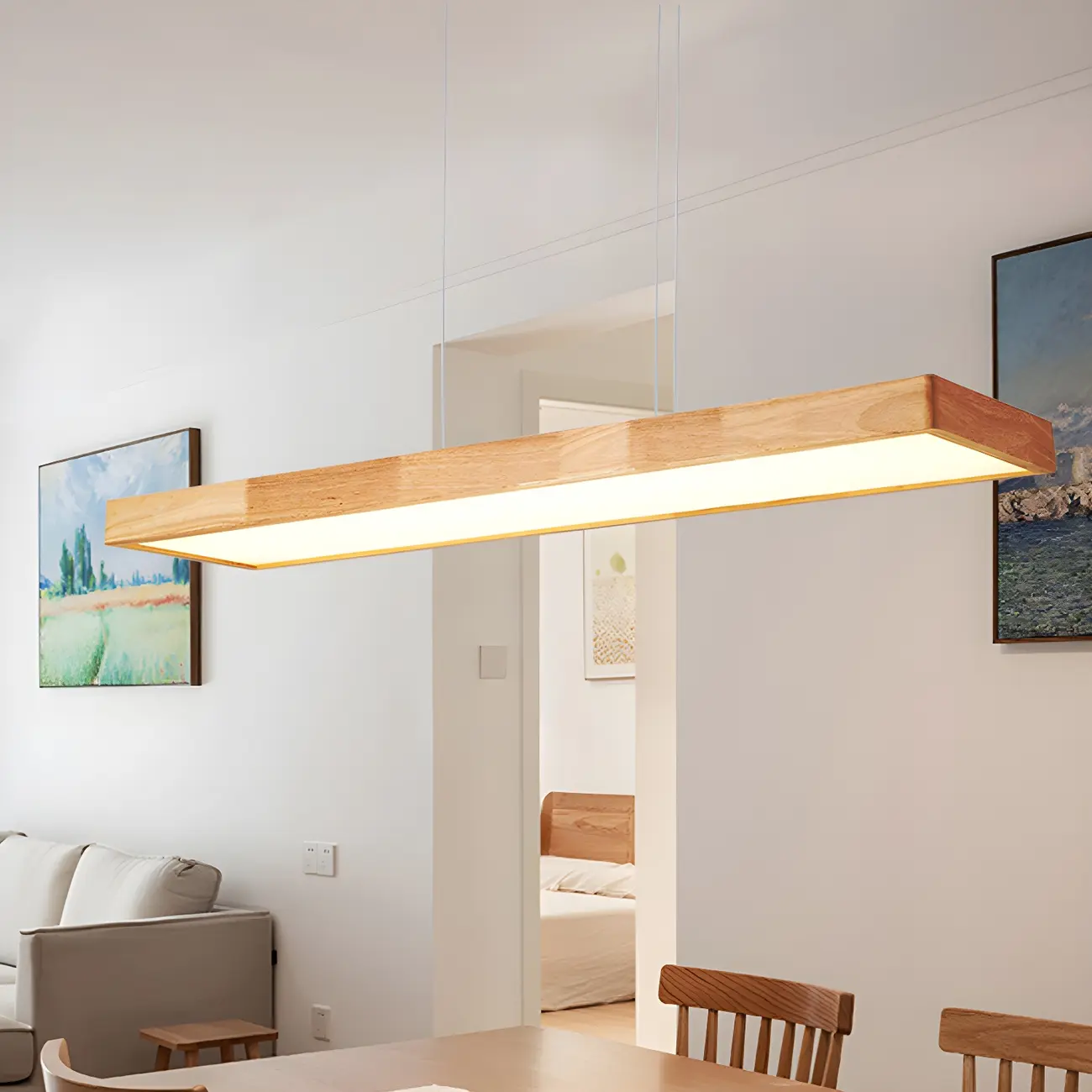 Natural Wood Dimming LED Rectangular Pendant Light