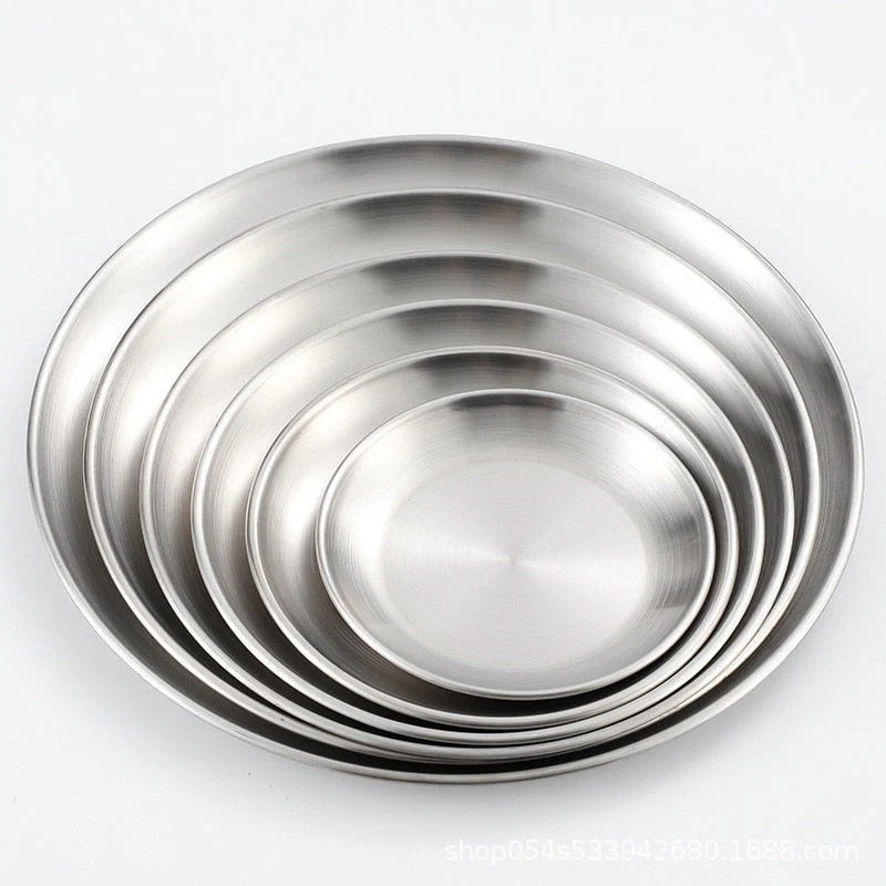 HULIANFU Korean stainless steel thickened disc Golden Cafe Tray Fruit Plate Cake Plate Bone Dish Dish Dish Shallow Plate - Deanwangkt