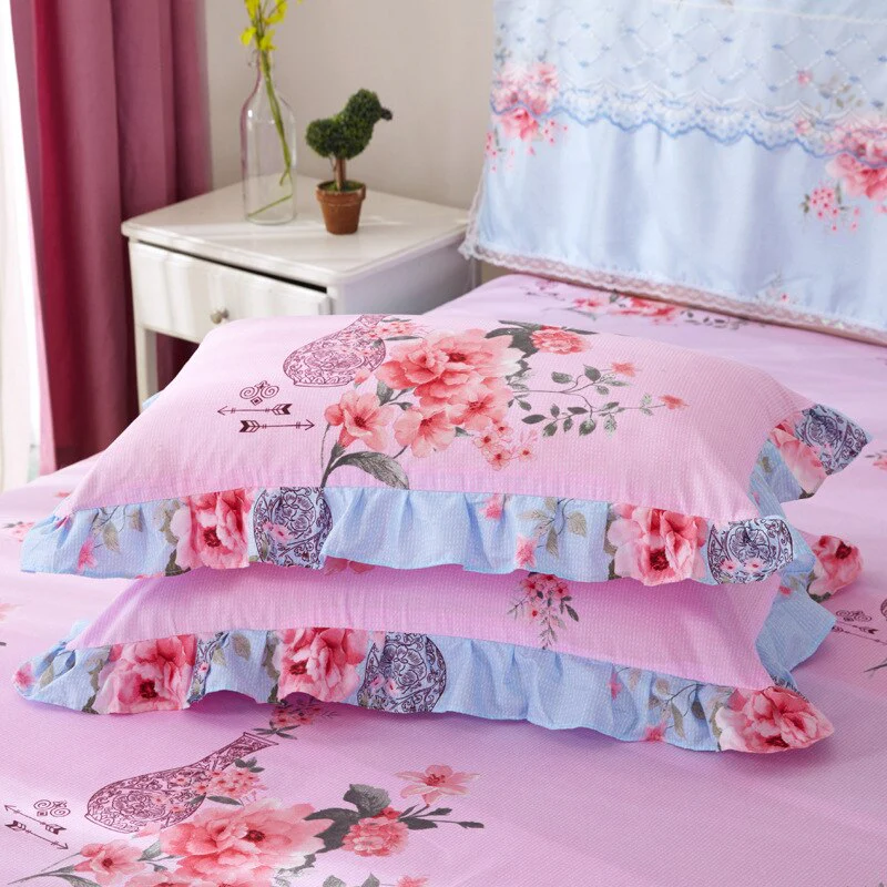 HULIANFU  3pcs set Elegant floral bed skirt skin-friendly cotton lace bedding home decor bedspreads queen pink king size bed cover - Deanwangkt