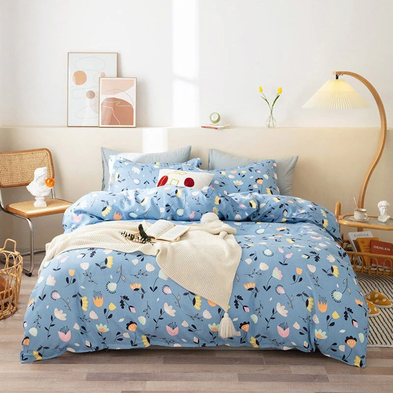 HULIANFU  Soft Bedding Set with Fitted Sheet Duvet Cover Pillowcase Boys Girls Bed Linen Flowers Plant Home Bedclothes - Deanwangkt