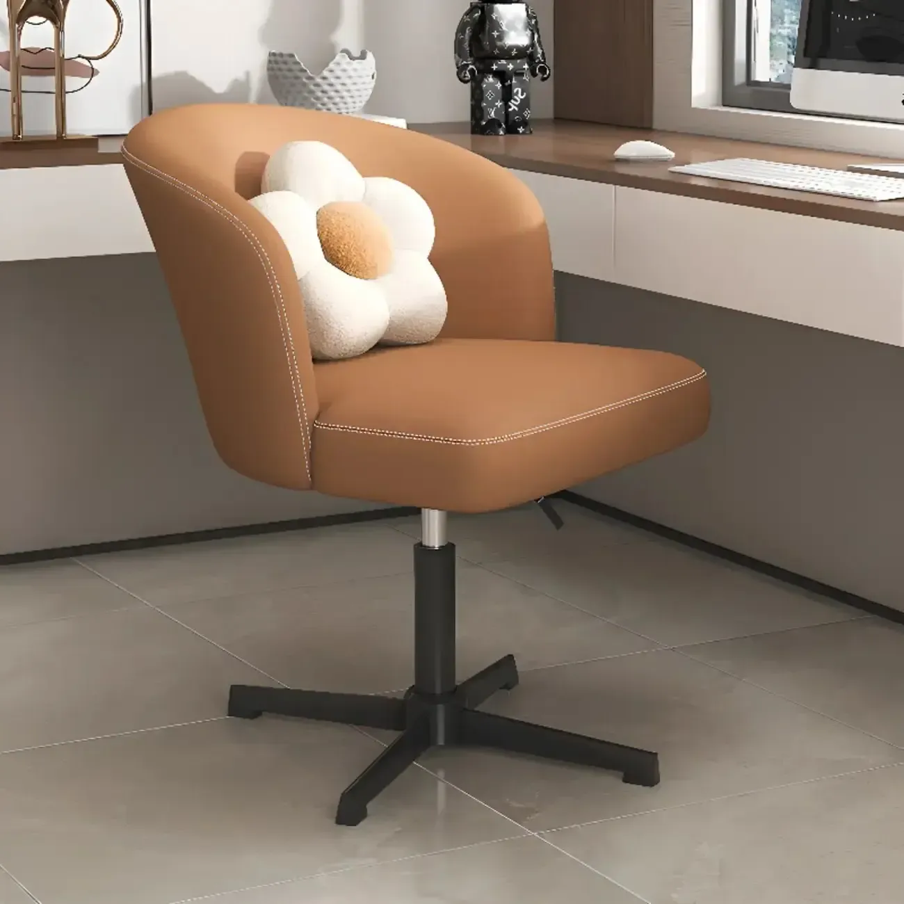 Elegant Orange Leather Swivel Office Chair