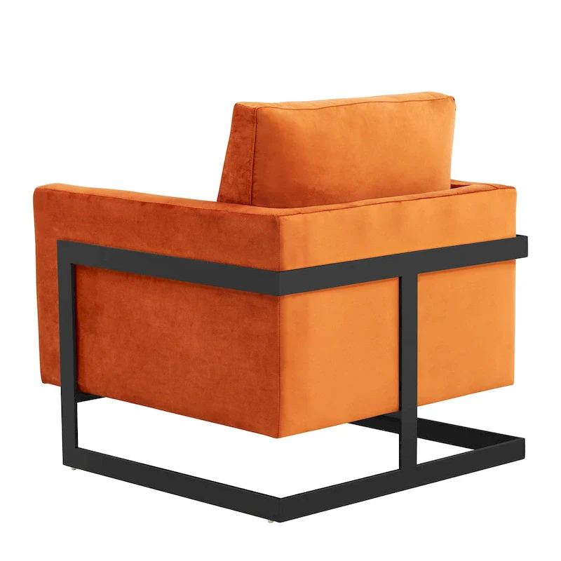 LeisureMod Lincoln Modern Velvet Arm Chair with Black Steel Frame - 35