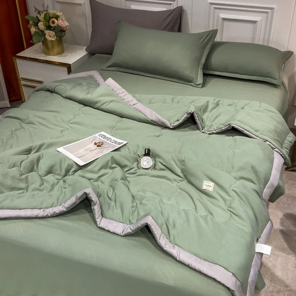 HULIANFU Summer Air Conditioning Quilt Washed Cotton Throw Blanket Quilting Thin Comforter Cooling Duvet Quilted Quilt Solid Color - Deanwangkt