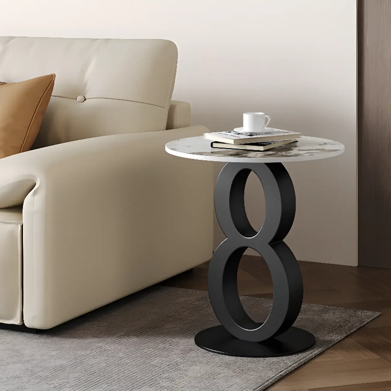 Stylish Round Marble Top End Table for Living Room
