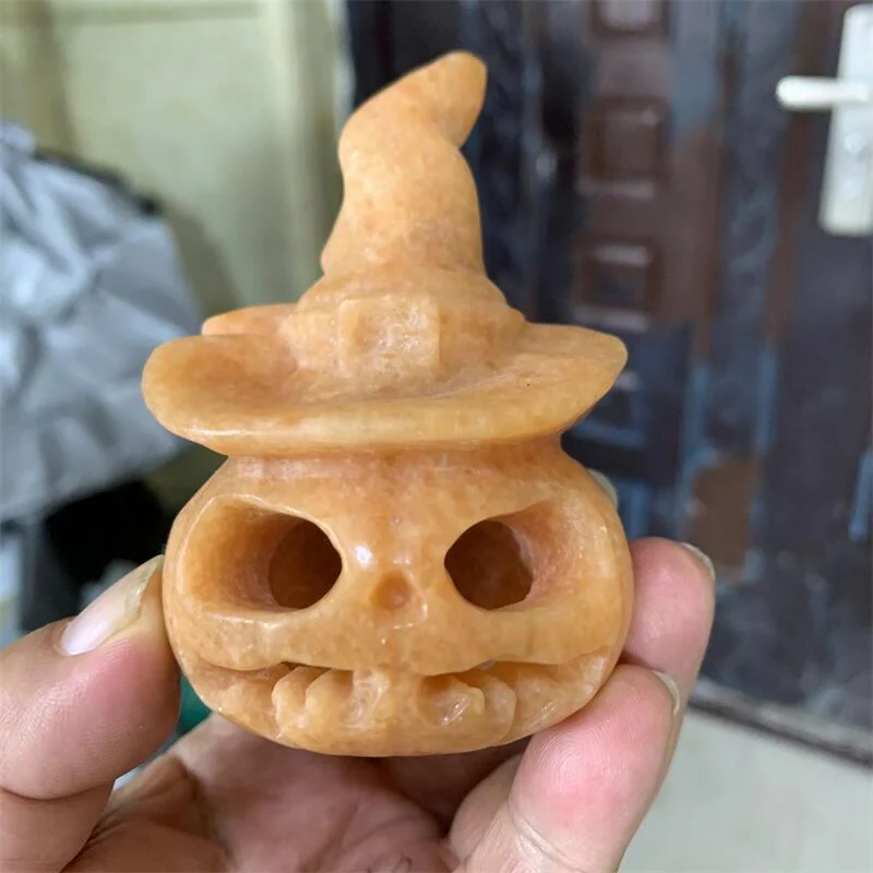 HULIANFU Sun Stone Halloween Pumpkin Skulls Collection Natural Stone Carved Wicca Figurine 1pcs - Deanwangkt