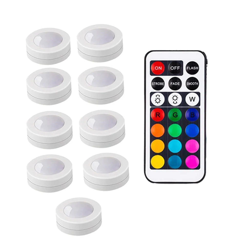 HULIANFU Wireless LED Under Cabinet Light Dimmable Touch Sensor RGB LED Puck Lights For Cupboard Wardrobe Stair Closet Hallway Night Lamp - Deanwangkt