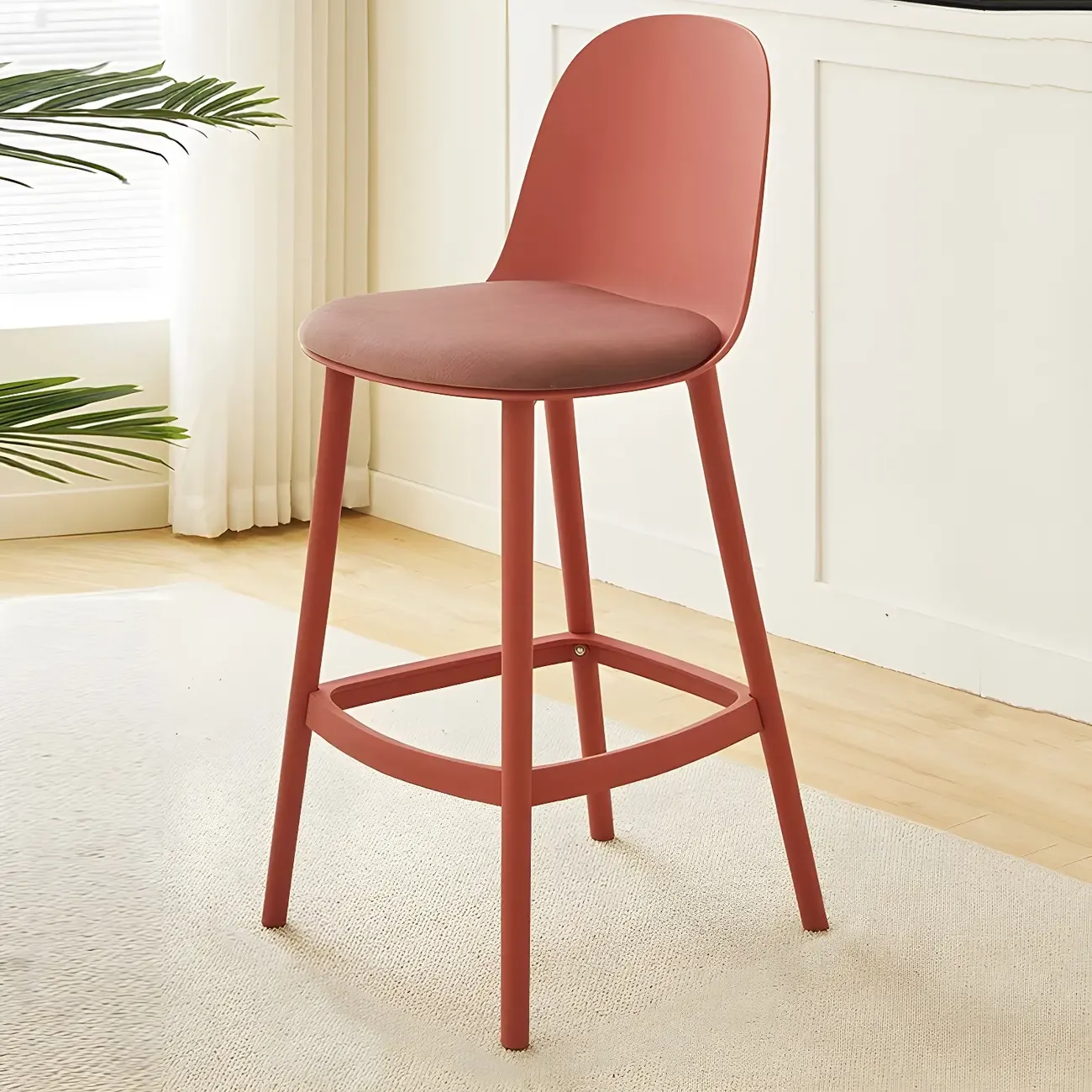 Modern Plastic Upholstered Bar Stool with Footrest