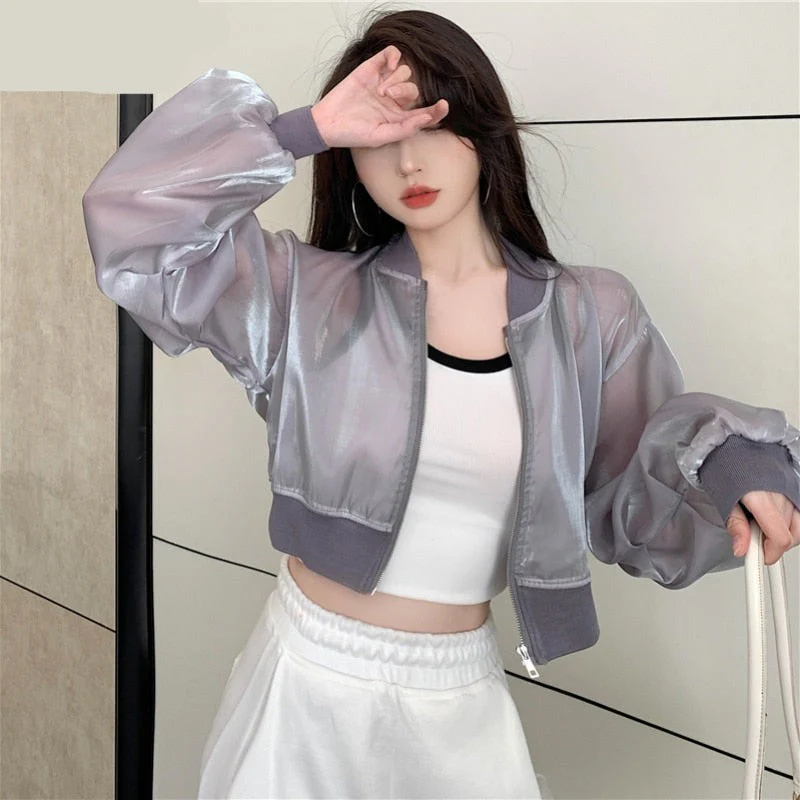 Hulianfu Jackets Women Cropped Thin Summer Zipper Pure Color Cool Simple Outwear Sun Protection Outdoor Fashion Ladies Leisure Popular - Deanwangkt
