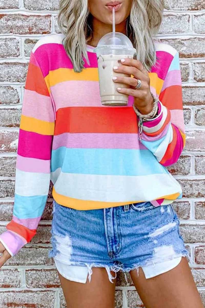 hulianfu hulianfu Rainbow Striped Multicolor Thin Tops(5 Colors) - Deanwangkt