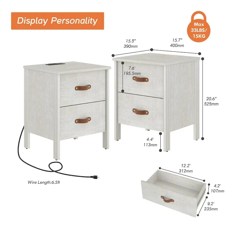 Small Side Table End Table Nightstand with Drawers