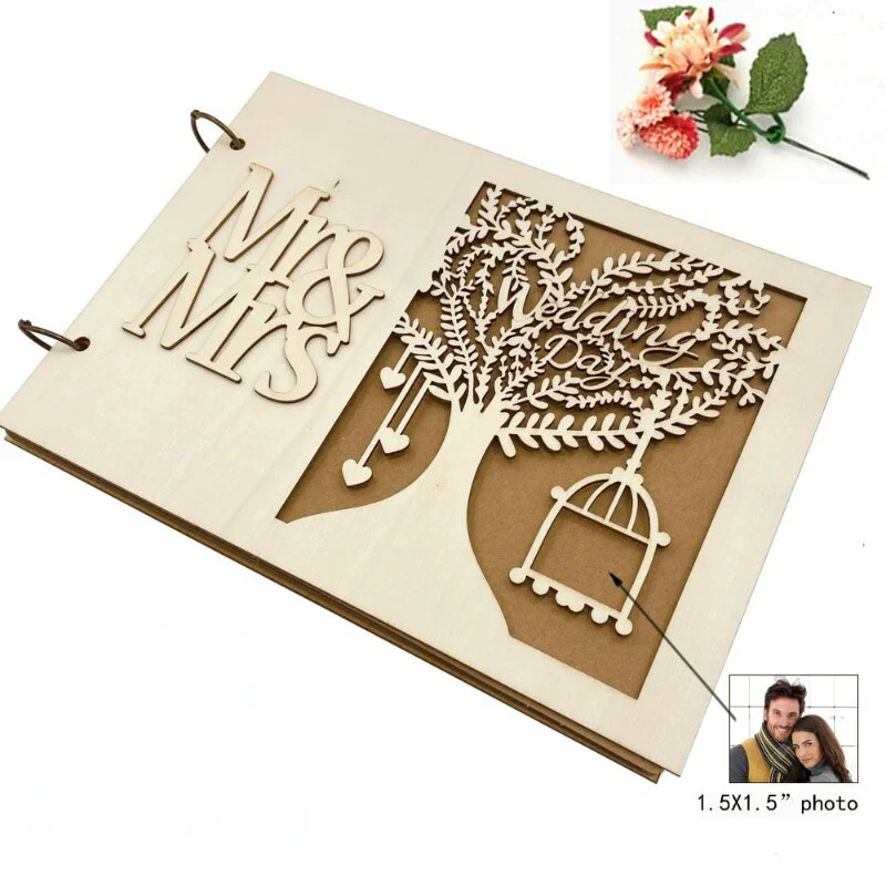HULIANFU New Wooden Wedding Guestbook Reception Book Sign-in Book Personalized Mr. and Mrs. Photo Frame Wedding Decoration Supplies - Deanwangkt
