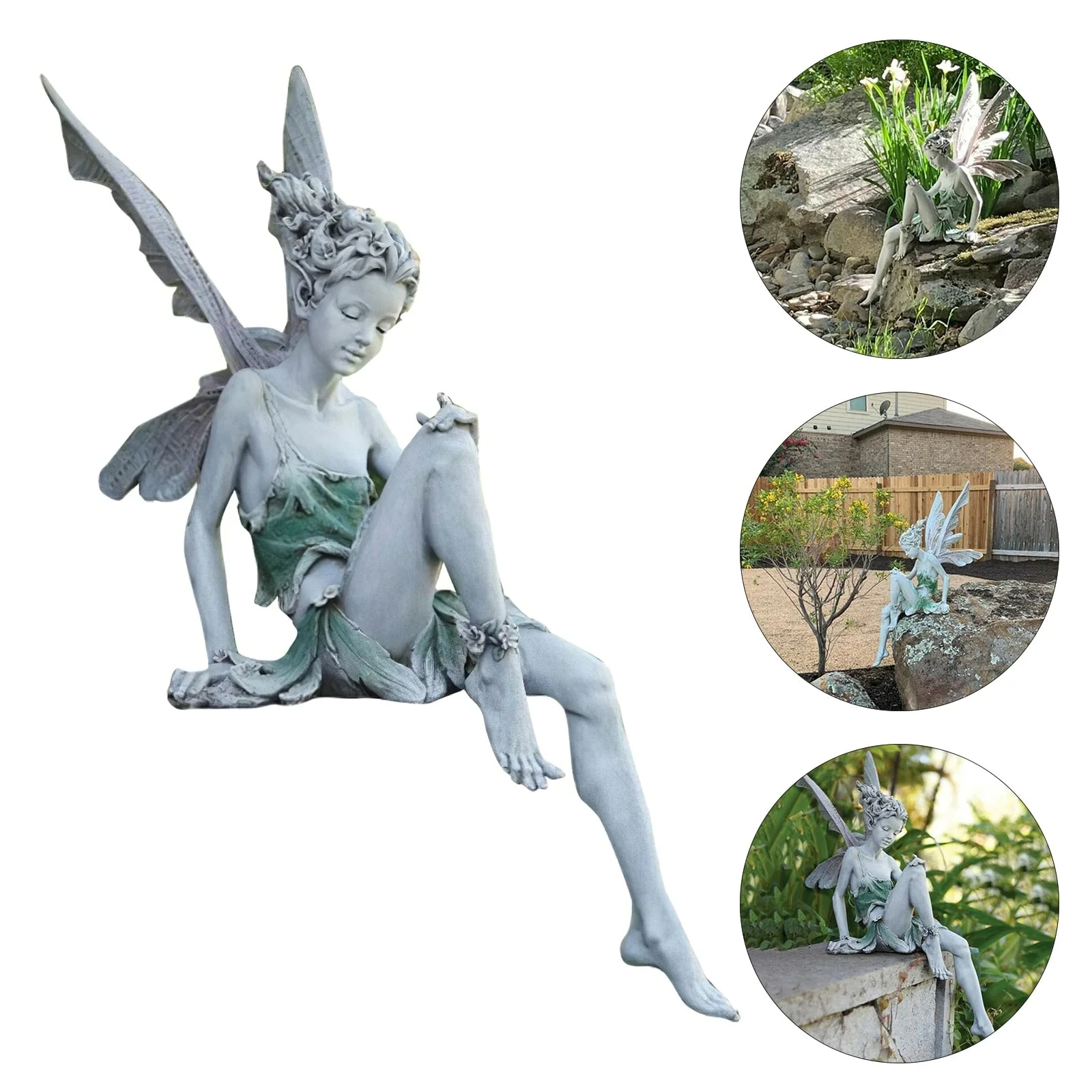 HULIANFU Tudor And Turek Resin Sitting Fairy Statue Garden Ornament Porch Sculpture Yard Craft Landscaping for Home Garden Decoration - Deanwangkt