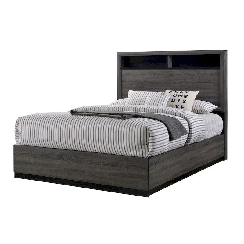 Rothwell Grey Wood Bed with Bookcase Headboard