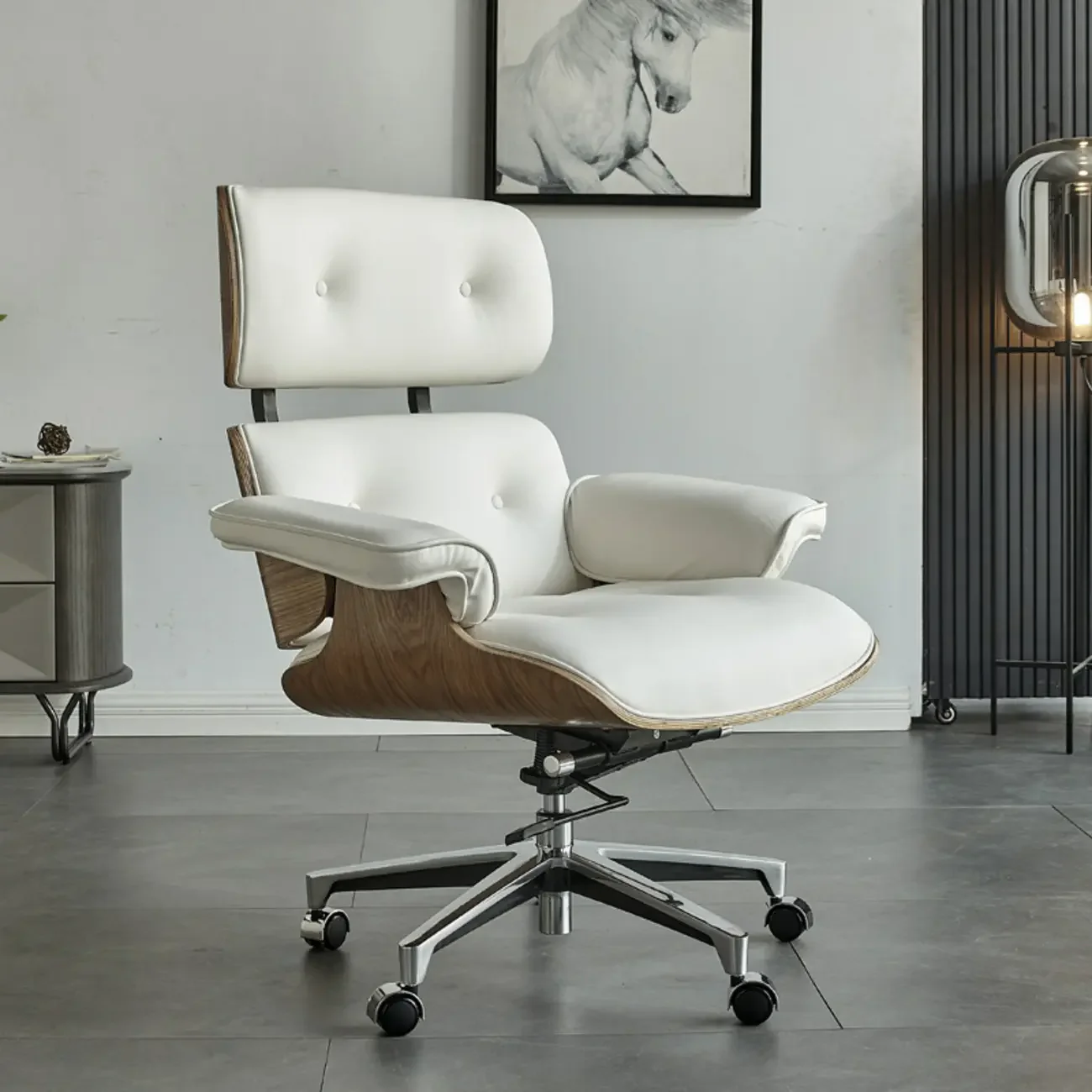 Mid-Century Modern Ergonomic Office Chair Genuine Leather